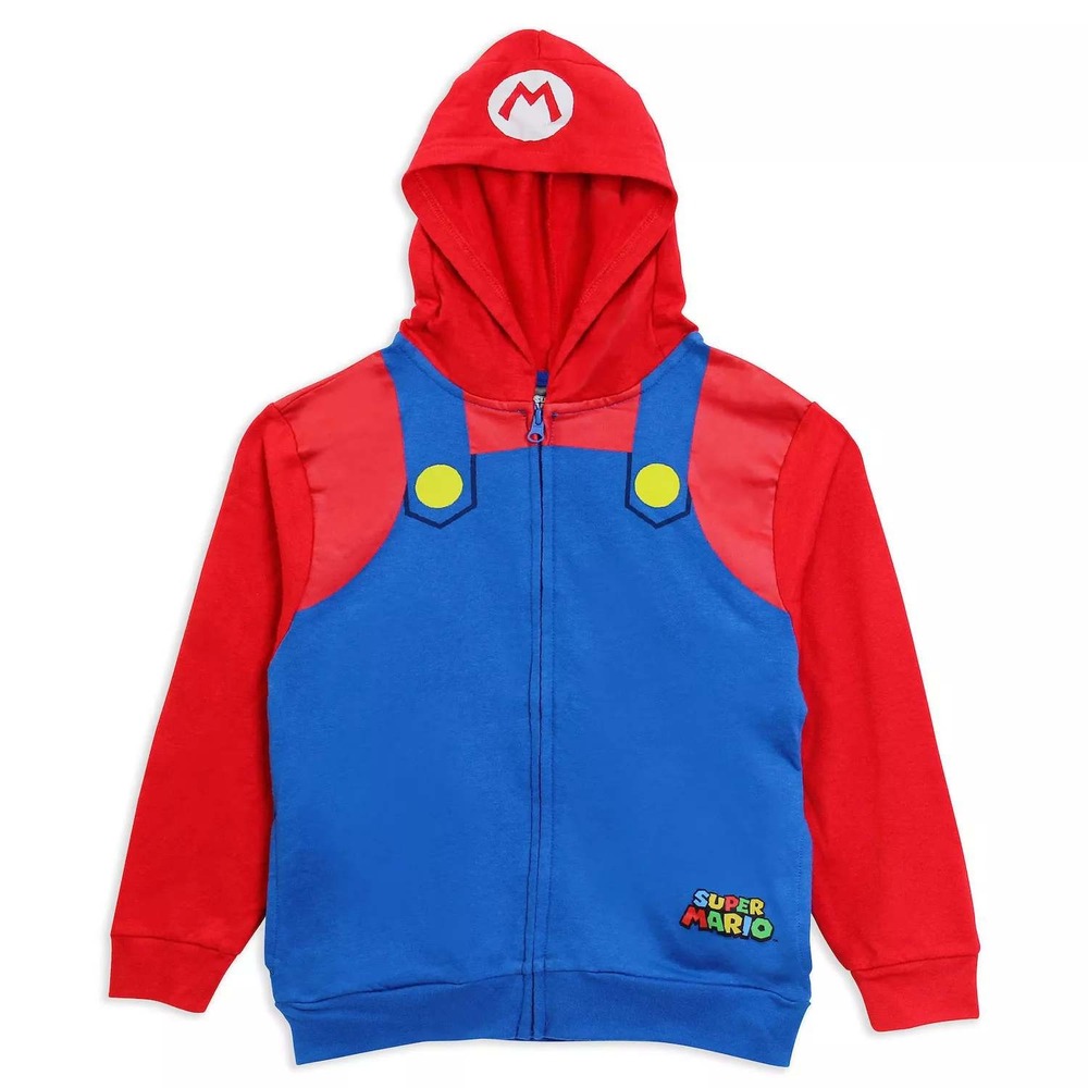 Nintendo Super Mario Zip Up Hoodie Kids XS Multi Mario Costume Full Zip Graphic